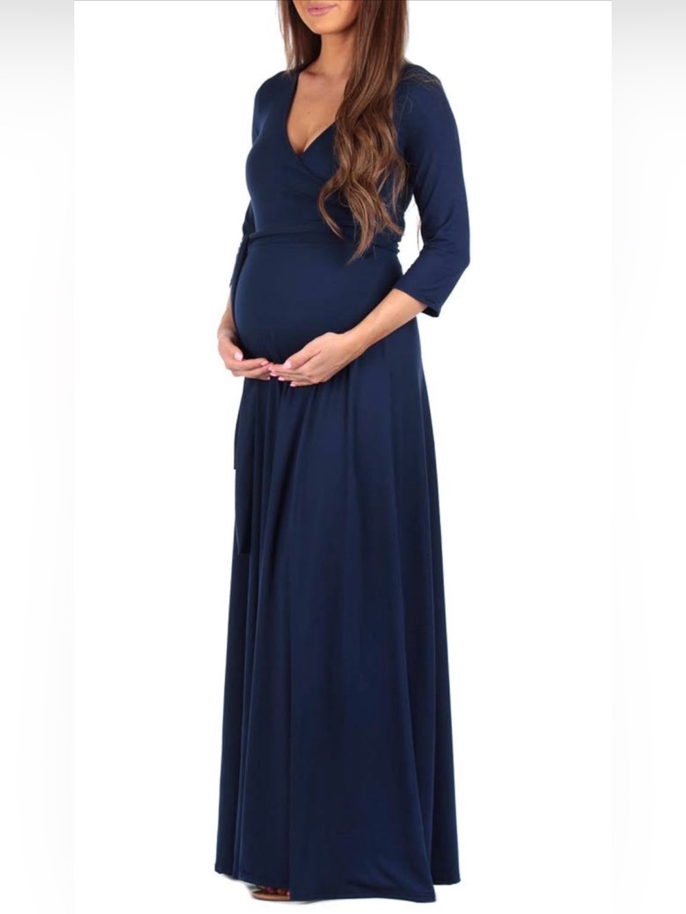 Burgundy Maternity Faux Wrap Maxi Dress